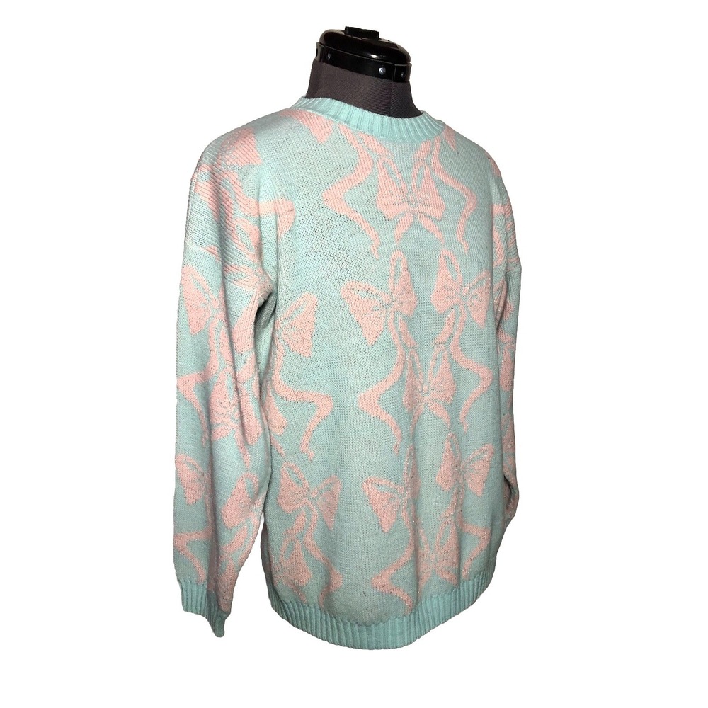 Vintage Pastel Bow Sweater Pink Blue Kawaii Novelty Knit Pullover Cute M